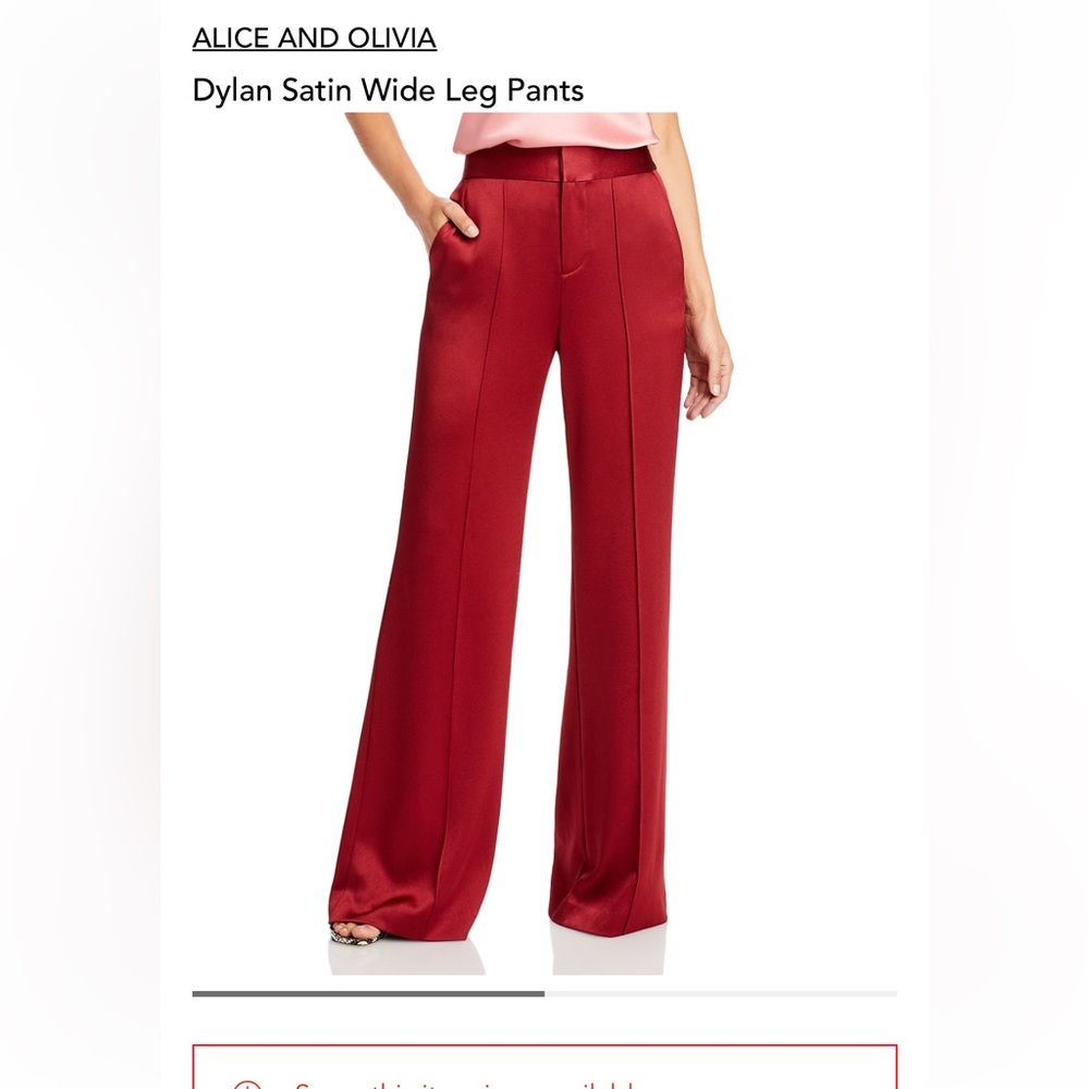 Alice & Olivia Dylan wide leg red satin pants